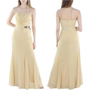 LAUREN RALPH LAUREN  Womens Gold Shimmer Strapless Belted Evening Dress Gown